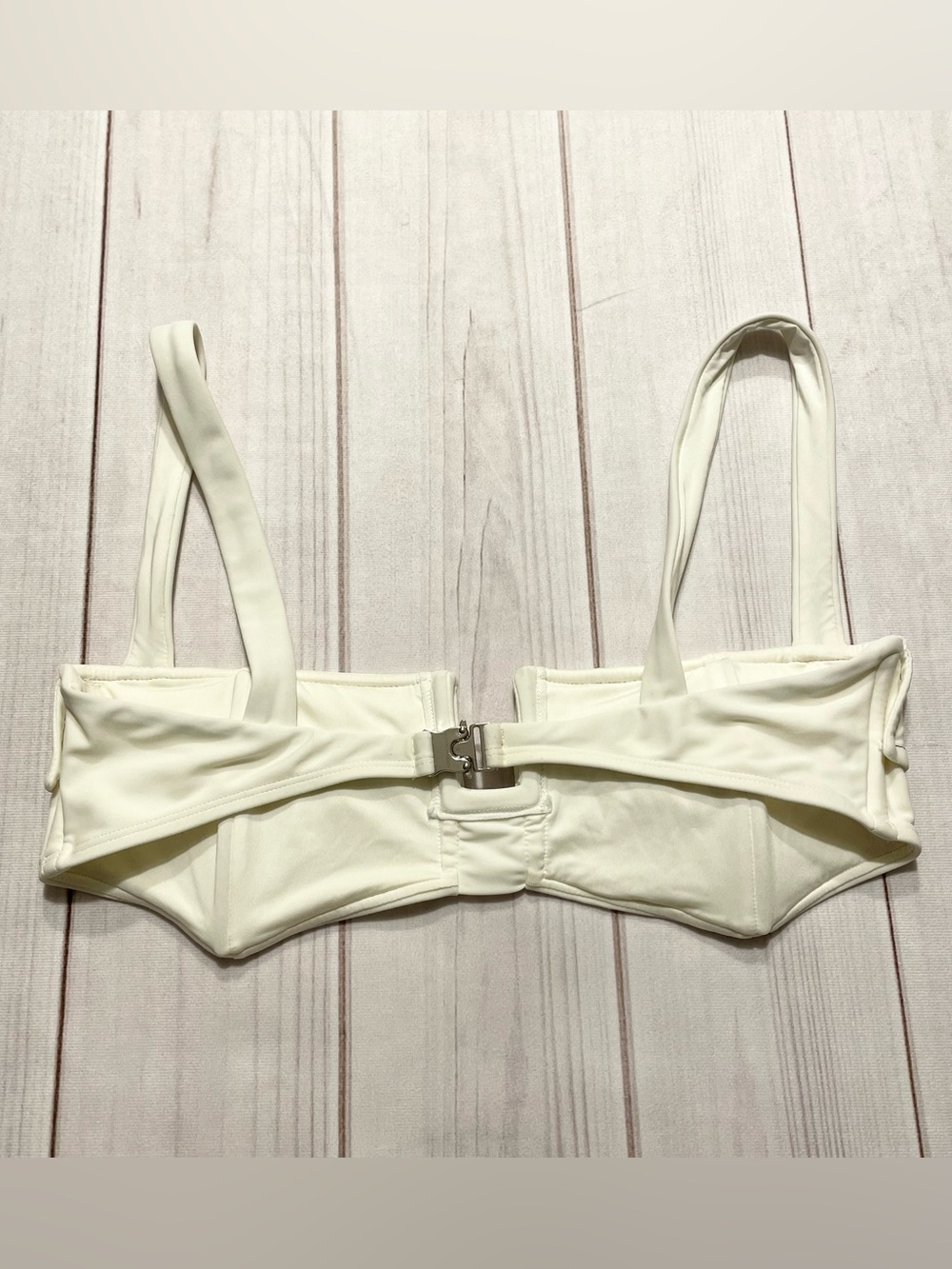 Devon Windsor Bikini Top Women’s M White Cream Faux Front Pocket Swim Designer - Picture 5 of 10